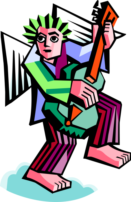 Vector Illustration of Spiritual Angel Playing Acoustic Guitar