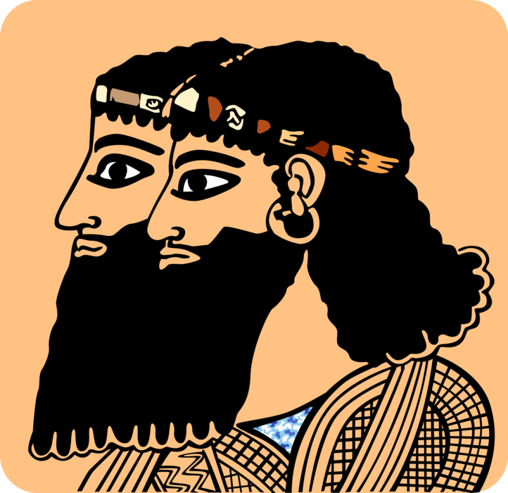 Vector Illustration of Two Ancient Assyrian, Mycenaean or Minoan Men