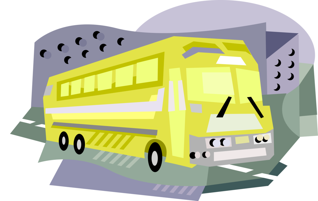 Vector Illustration of Public Urban Transportation City Bus Vehicle Carries Passengers and Commuters