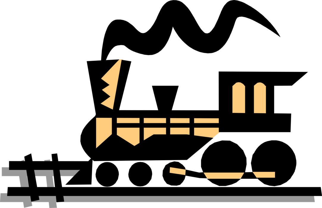 Vector Illustration of Rail Transport Speeding Steam Locomotive Railway Train