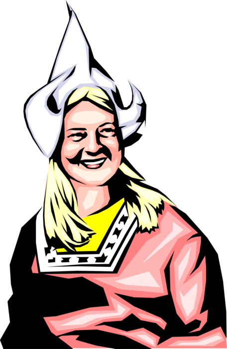 Vector Illustration of Dutch Woman in Traditional Costume, Holland, The Netherlands