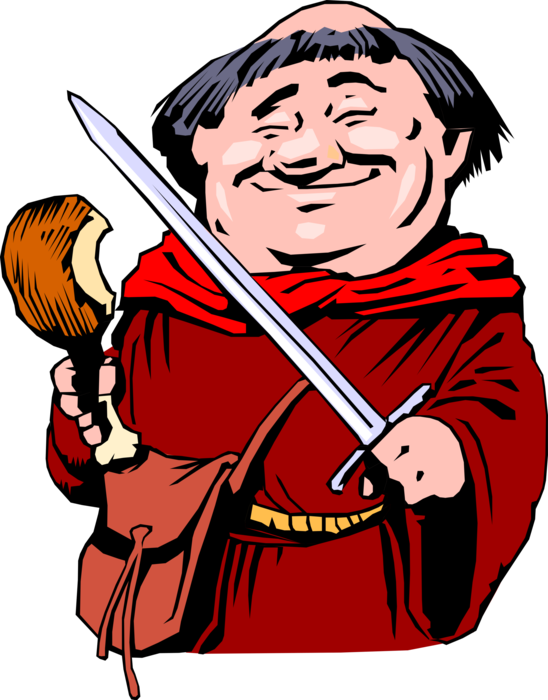 Vector Illustration of Robin Hood's Friar Tuck Enjoys Turkey Leg