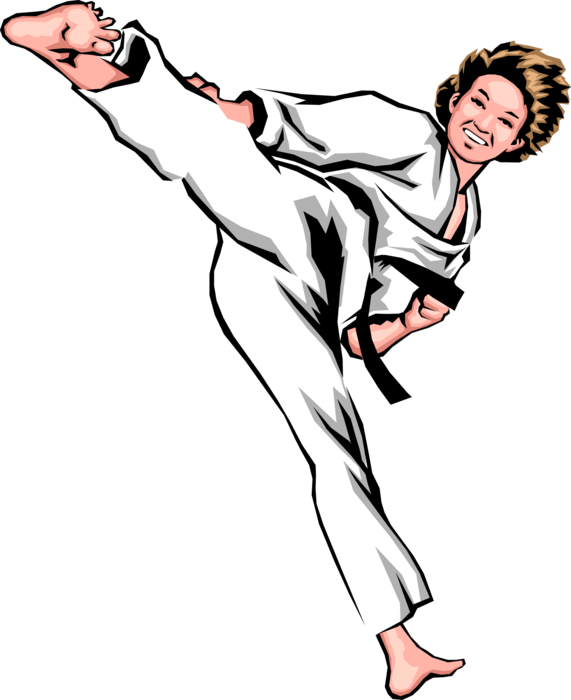 Vector Illustration of Self-Defense Martial Artist Performing Kick