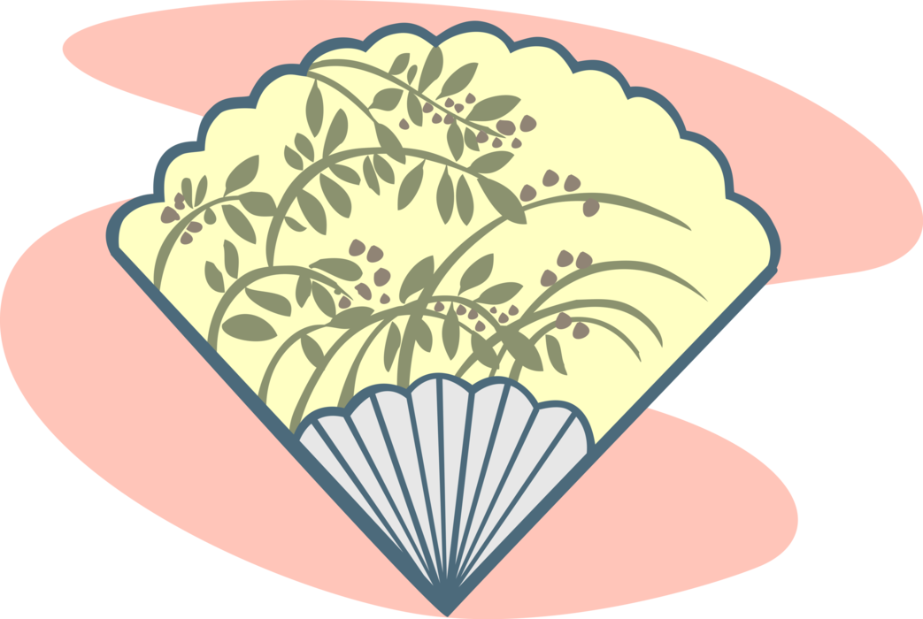 Vector Illustration of Decorative Asian Folding Hand Fan Provides Air Circulation