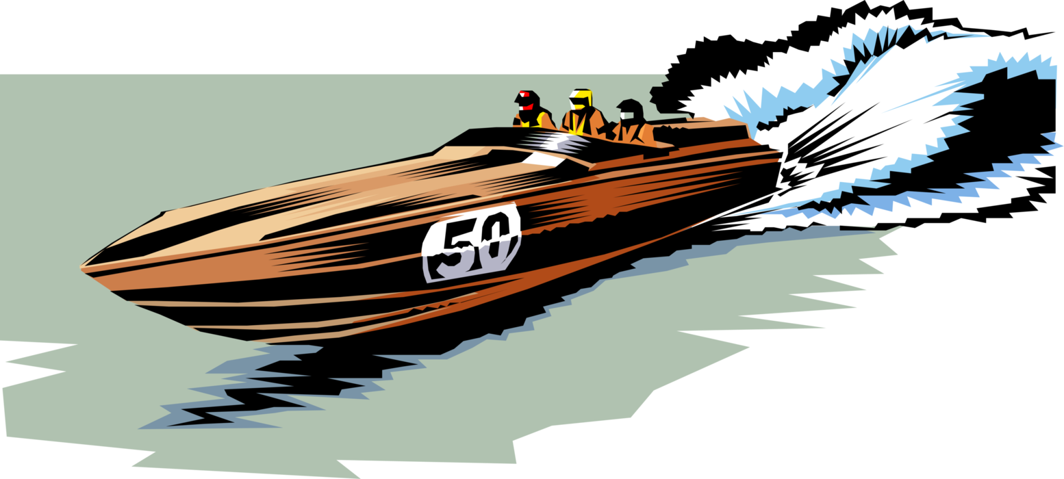 Vector Illustration of Go-Fast Cigarette Boat Racing Boat Reaches High Speed on Water