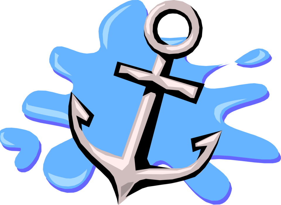 Vector Illustration of Marine Boat Anchor Prevents Water-Borne Vessel From Drifting in Wind or Current