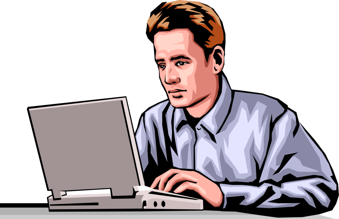 Vector Illustration of Businessman Working with Notebook Computer