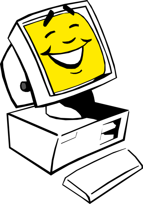 Vector Illustration of Anthropomorphic Happy Personal Desktop Computer