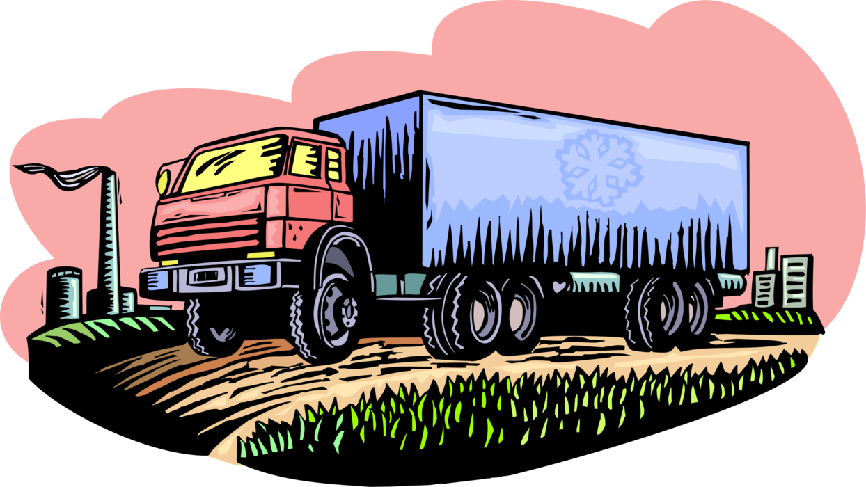 Vector Illustration of Commercial Shipping and Delivery Transport Truck Vehicle