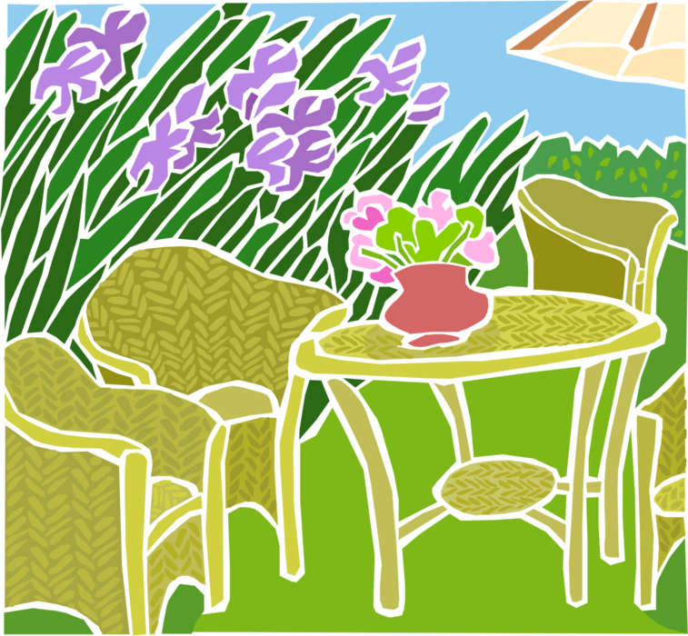 Vector Illustration of Outdoor Lawn Furniture in the Backyard