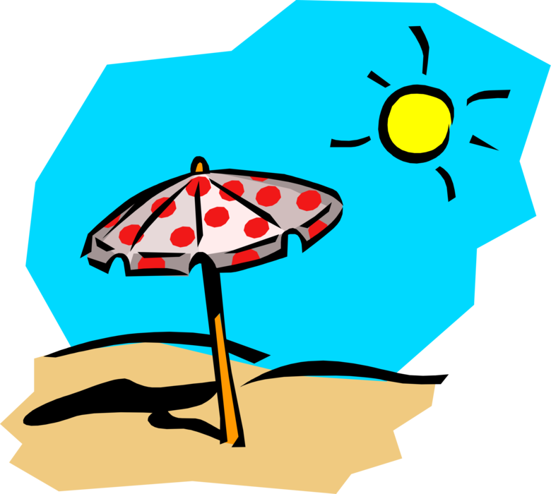 Vector Illustration of Sun & Polka Dot Umbrella or Parasol Rain Protection