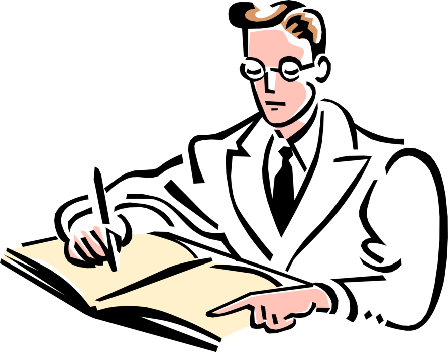 Vector Illustration of 1950's Vintage Style Health Care Professional Doctor Physician Filling Out Report
