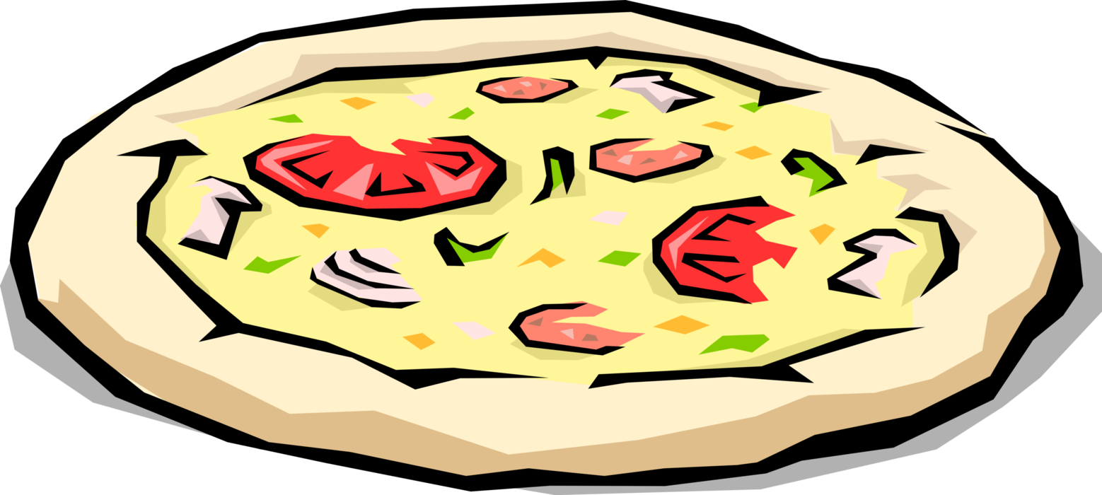 Vector Illustration of Flatbread Pizza with Pepperoni, Cheese, Mushrooms and Green Peppers