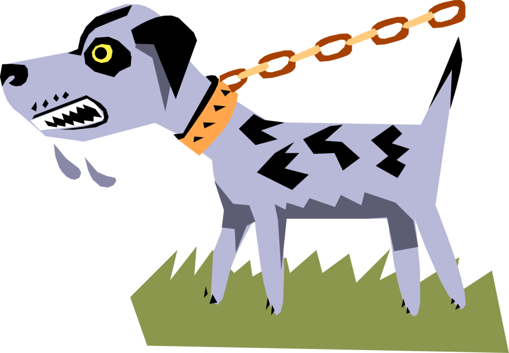 Vector Illustration of Angry Dog on Chain Leash Barking