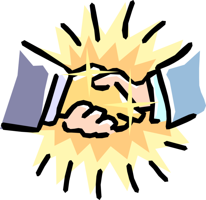 Vector Illustration of Golden Handshake Between Businessmen