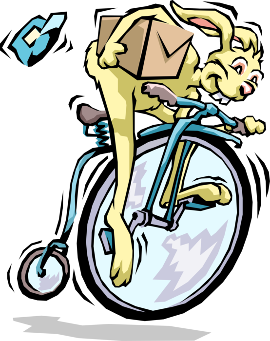 Vector Illustration of Small Mammal Rabbit Courier Delivery on Bicycle