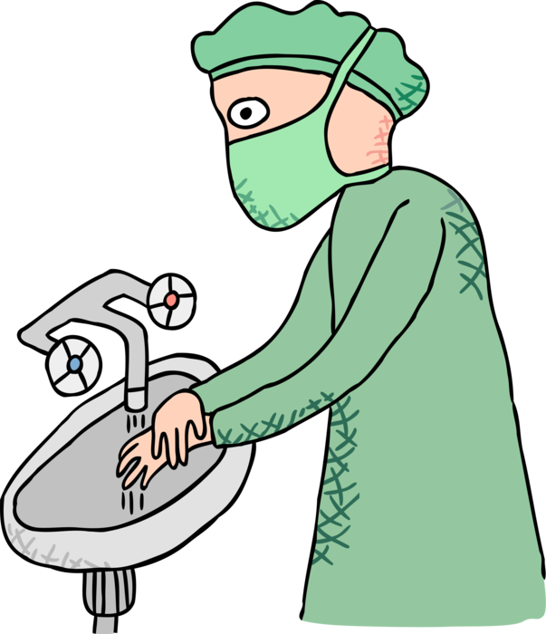 Vector Illustration of Operating Room Health Care Professional Doctor Physician Washing Hands Before Surgery