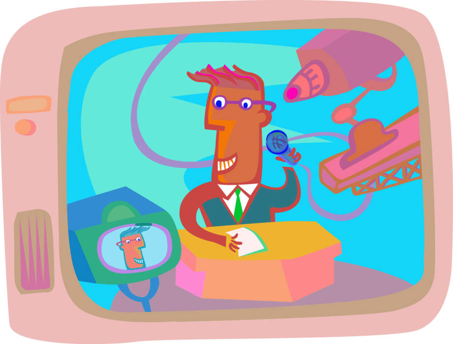 Vector Illustration of Television TV Anchor Person Reads the News