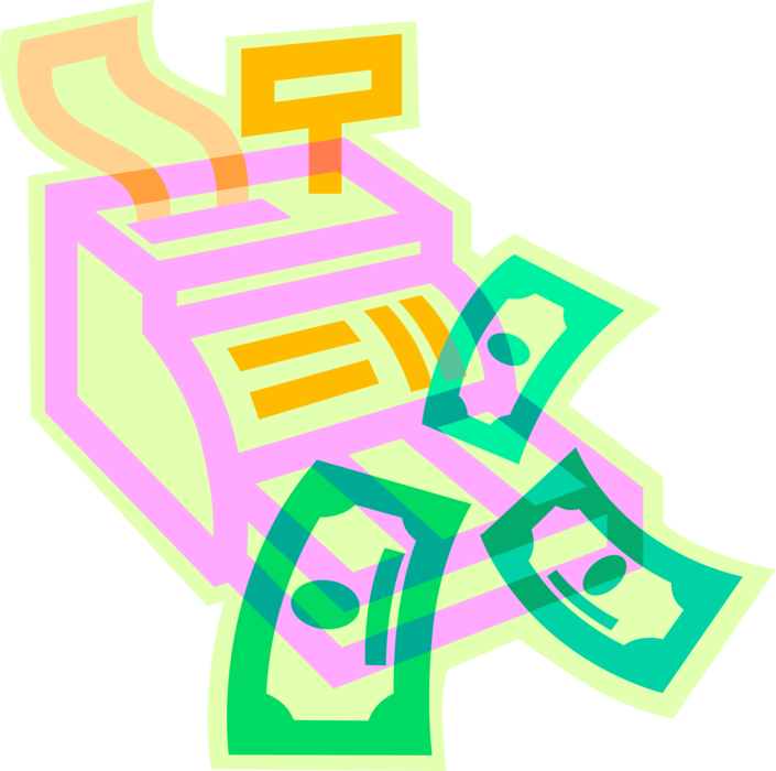 Vector Illustration of Cash Register for Registering and Calculating Retail Sales Transactions