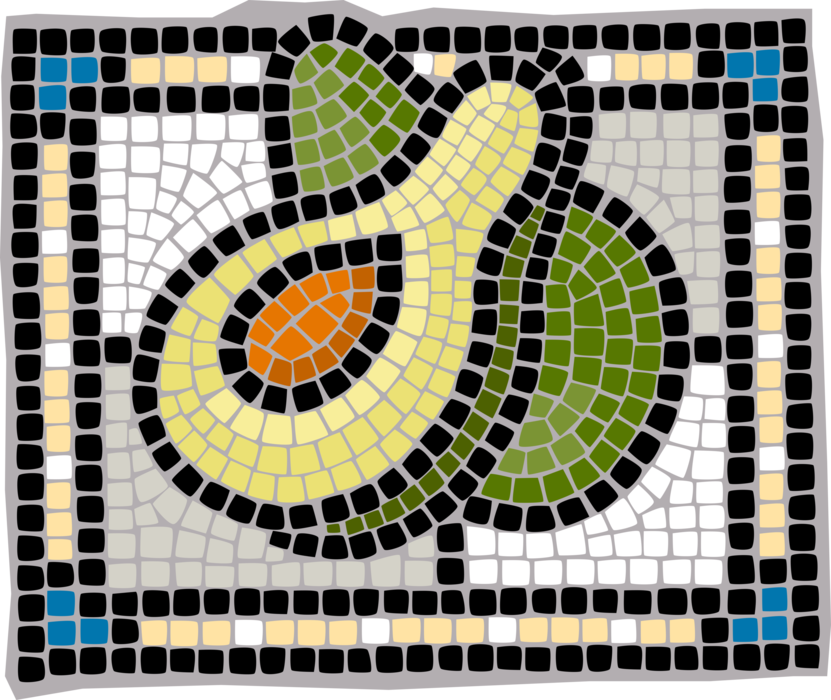 Vector Illustration of Decorative Mosaic Large Berry Avocado Single Seed Alligator Pear
