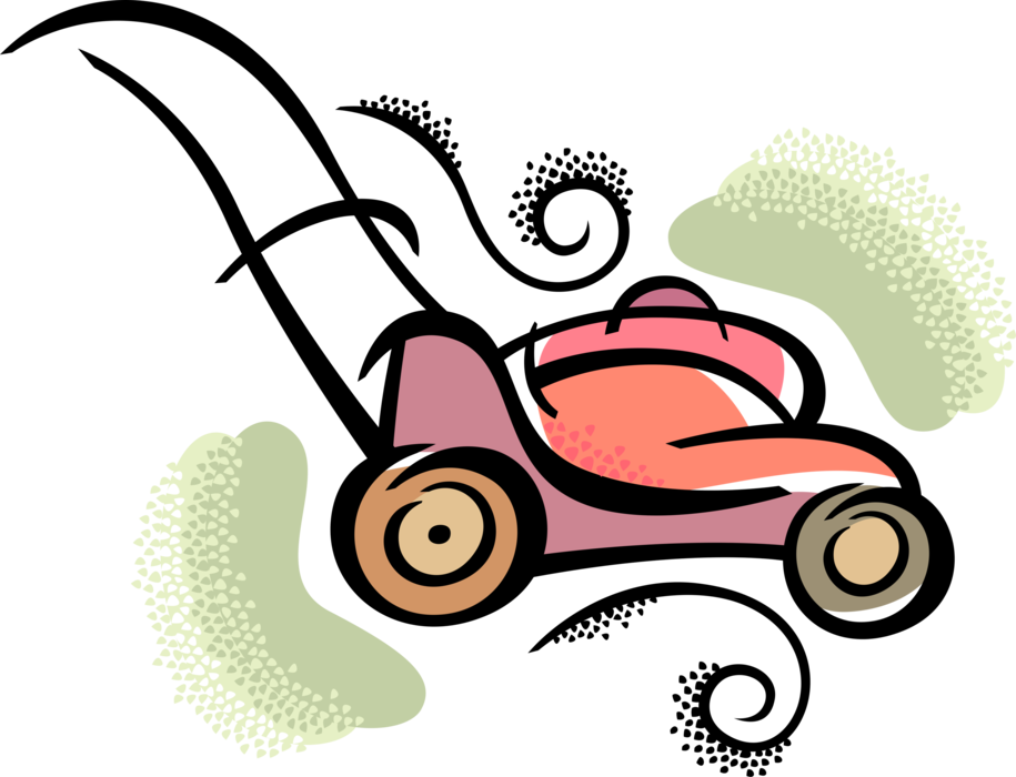 Vector Illustration of Lawn Care Yard Work Lawn Mower Cuts Grass