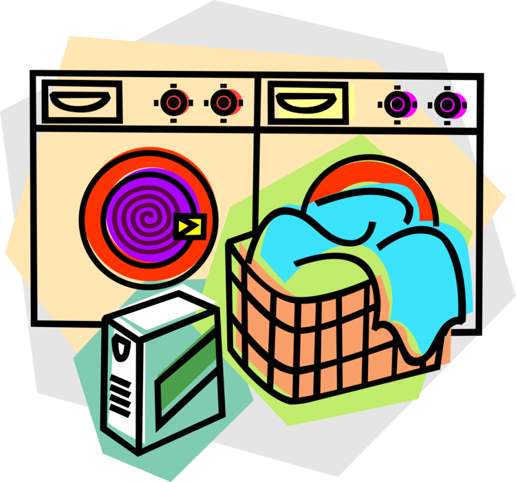 Vector Illustration of Home Laundry with Washing Machine Clothes Washer and Dryer