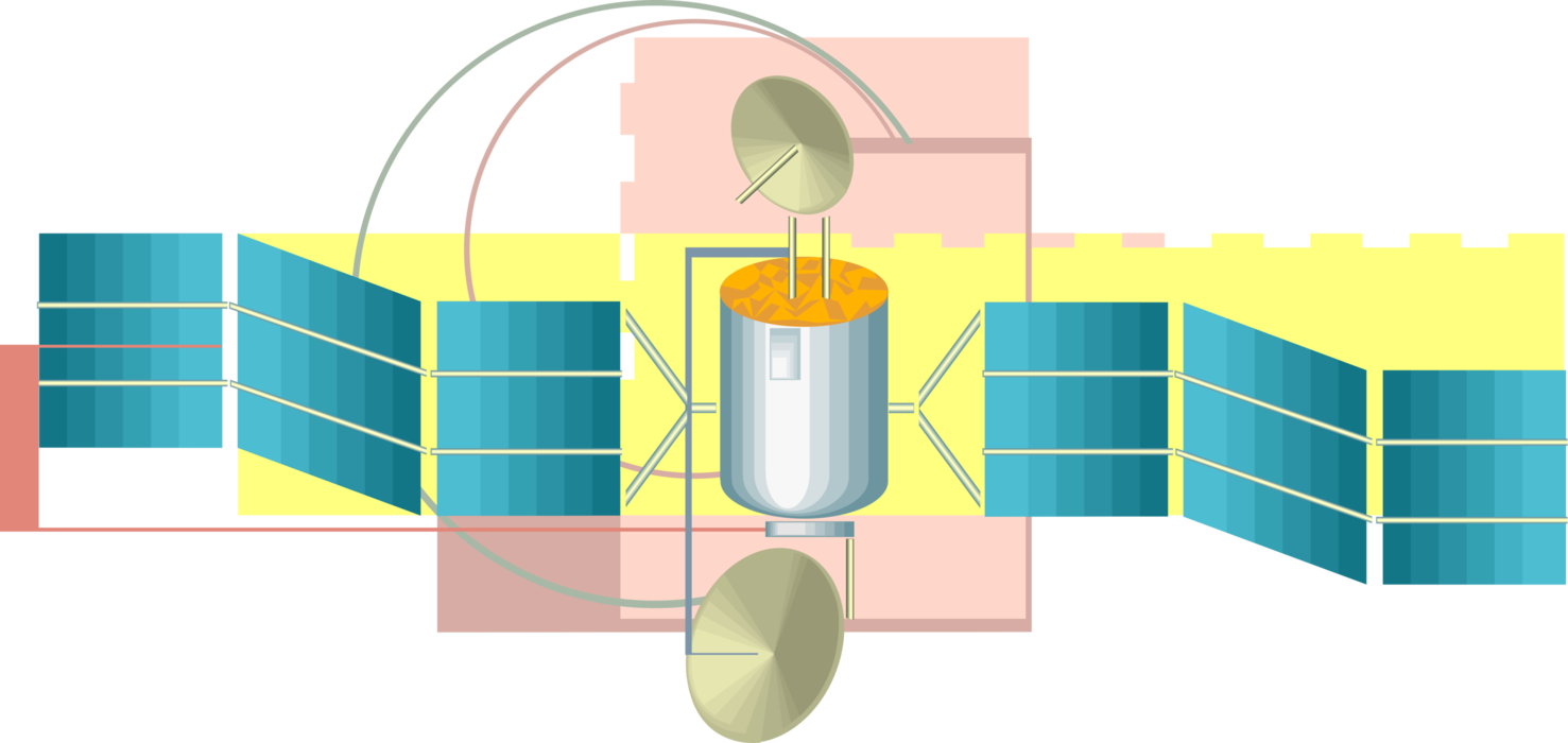 Vector Illustration of Satellite for Communications, Navigation, Weather, Research Artificial Object in Orbit Around Earth
