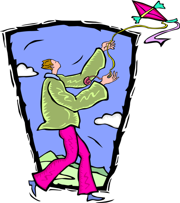 Vector Illustration of Flying Tethered Heavier-than-Air Kite in the Wind