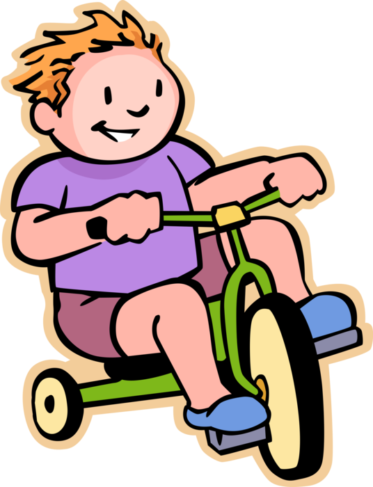 Vector Illustration of Primary or Elementary School Student Boy Riding Tricycle Bike
