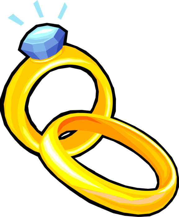 Vector Illustration of Wedding Band Rings Signify Pledge of Fidelity Exchanged by Bride and Groom in Marriage Ceremony