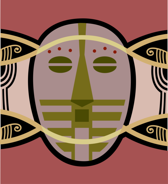 Vector Illustration of African Traditional Wood Carving Tribal Mask