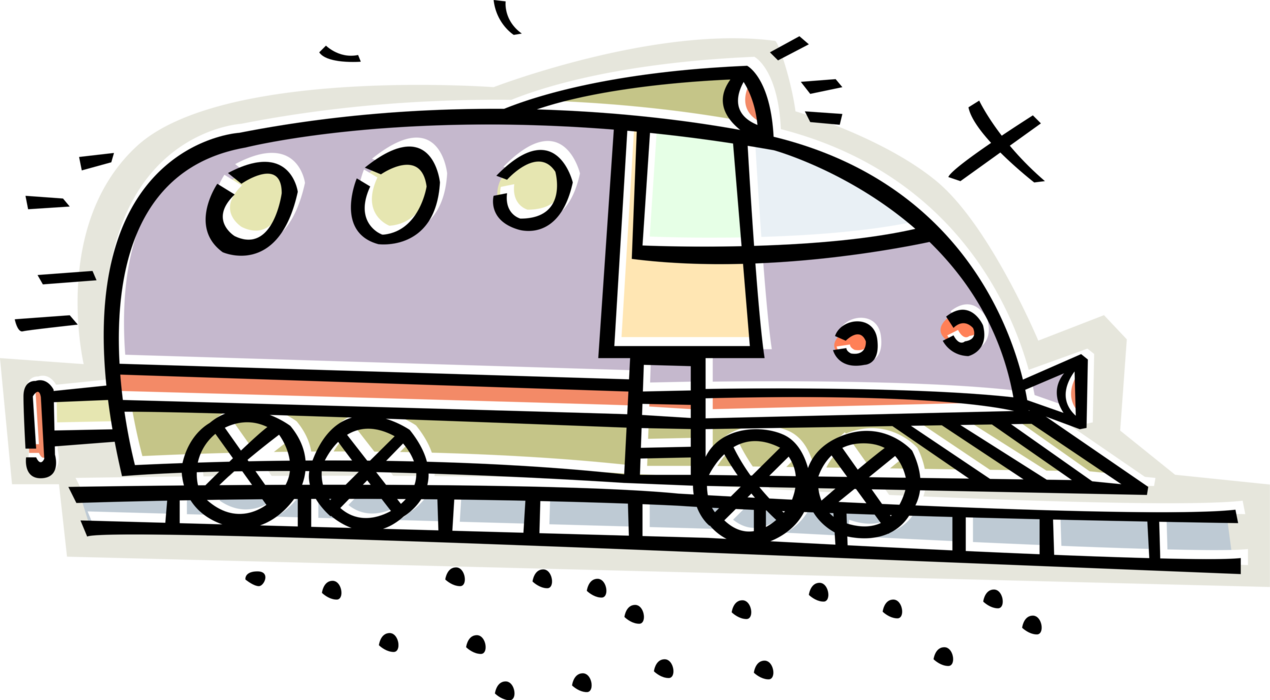 Vector Illustration of Railroad Rail Transport Speeding Locomotive Railway Train Engine