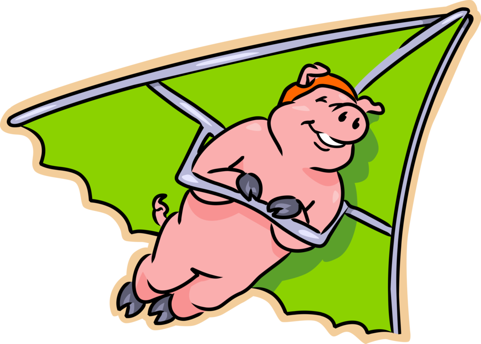 Vector Illustration of Recreational Air Sport Hang Glider Pig Loves Hang Gliding