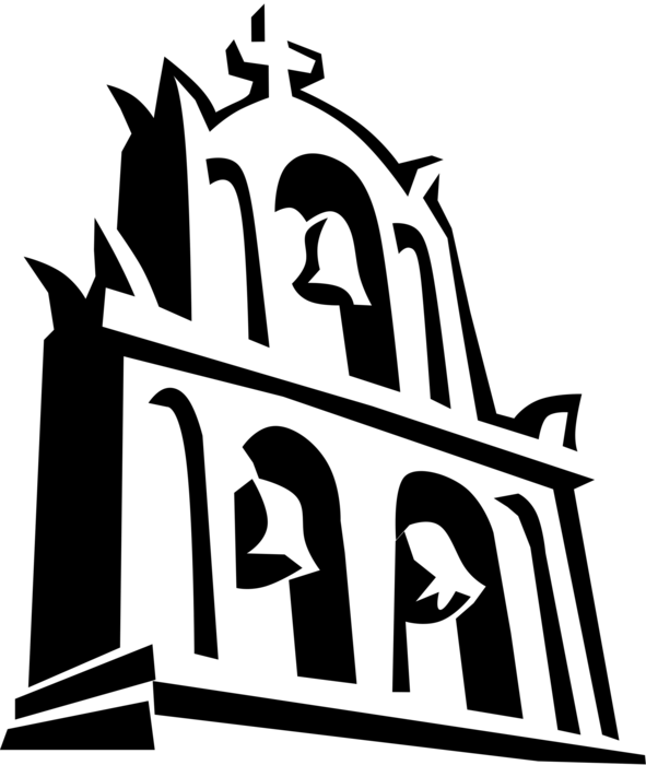 Vector Illustration of Three Church Bells, Santorini Island, Greece