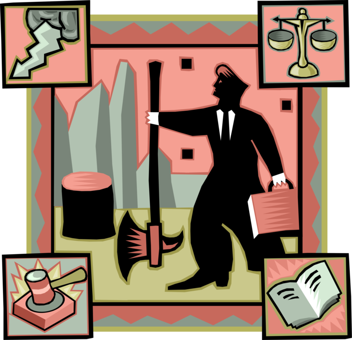 Vector Illustration of Businessman with Logging and Wood Processing Industry Axe Cuts Down Obstacles to Success