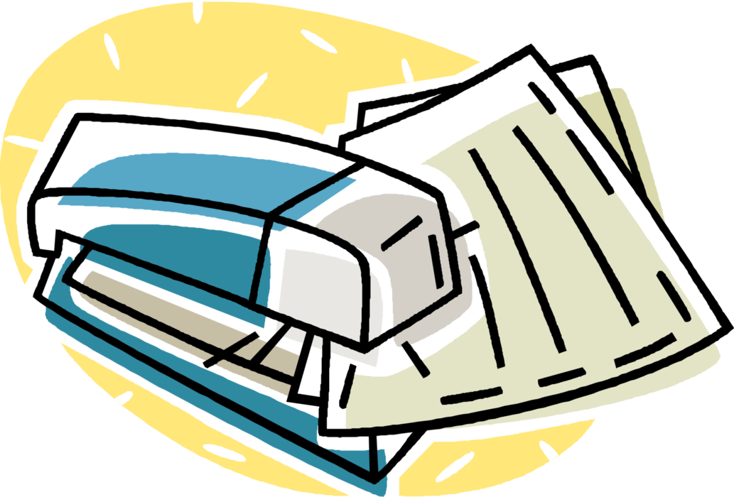 Vector Illustration of Stapler Mechanical Device that Joins Pages of Paper with Thin Metal Staple