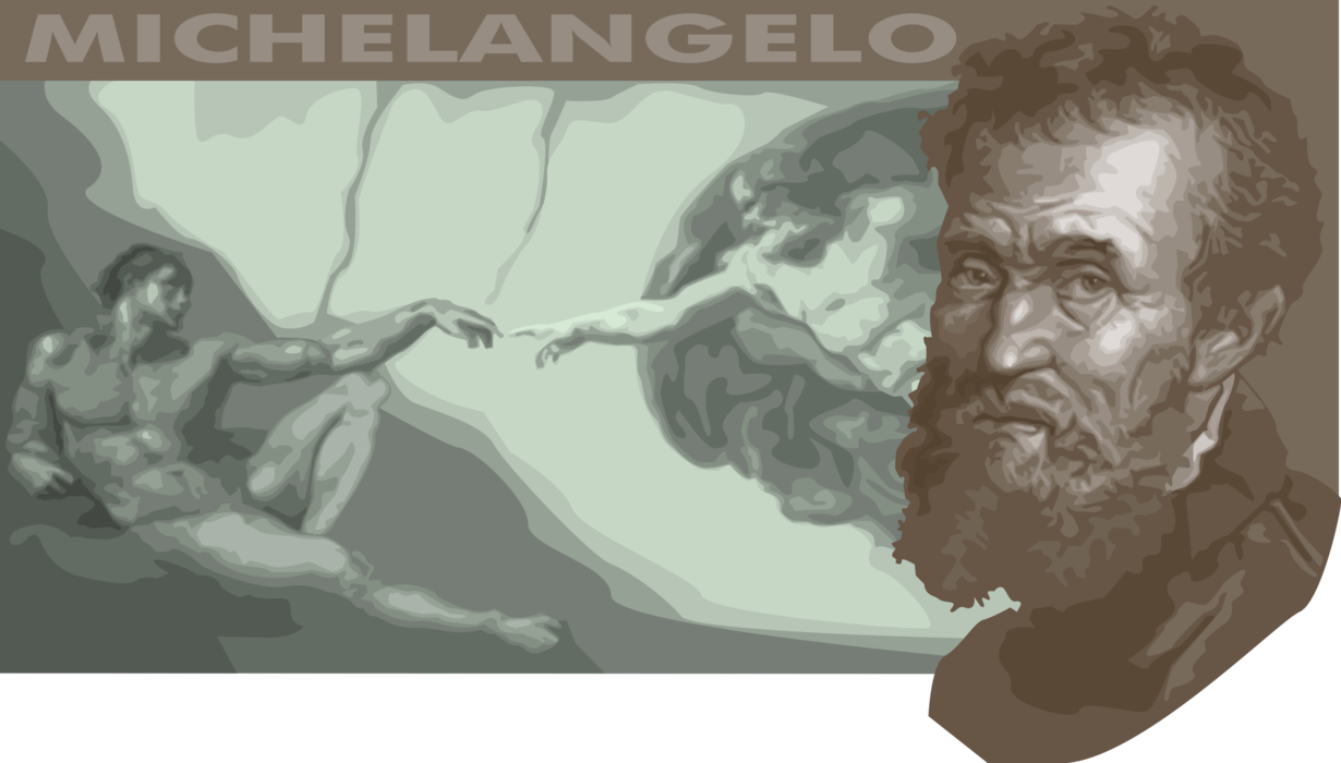 Vector Illustration of Michelangelo Buonarroti, Italian Sculptor, Painter, Artist, Architect, Engineer of High Renaissance 