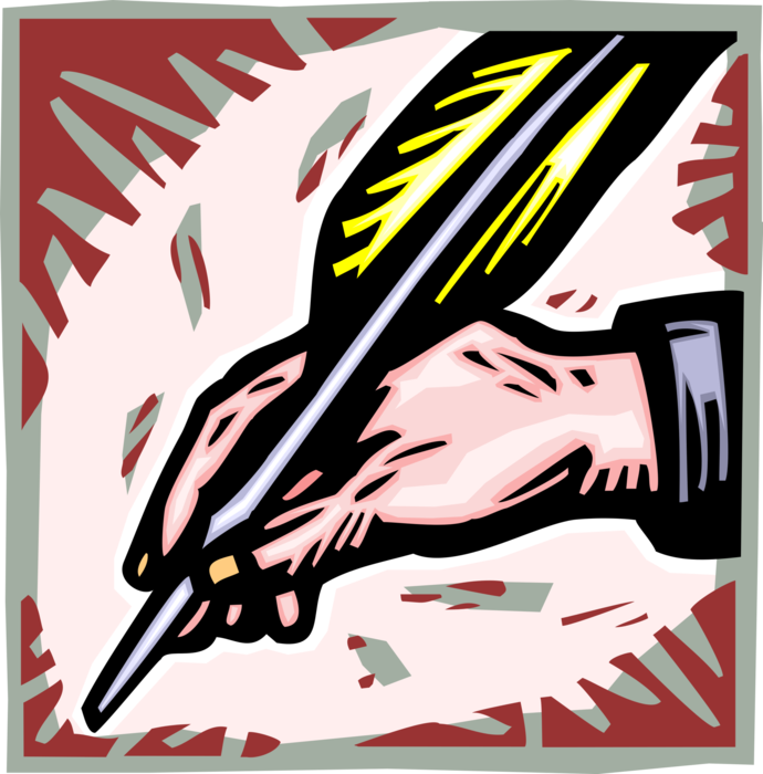 Vector Illustration of Hand Writing with Feather Quill Pen