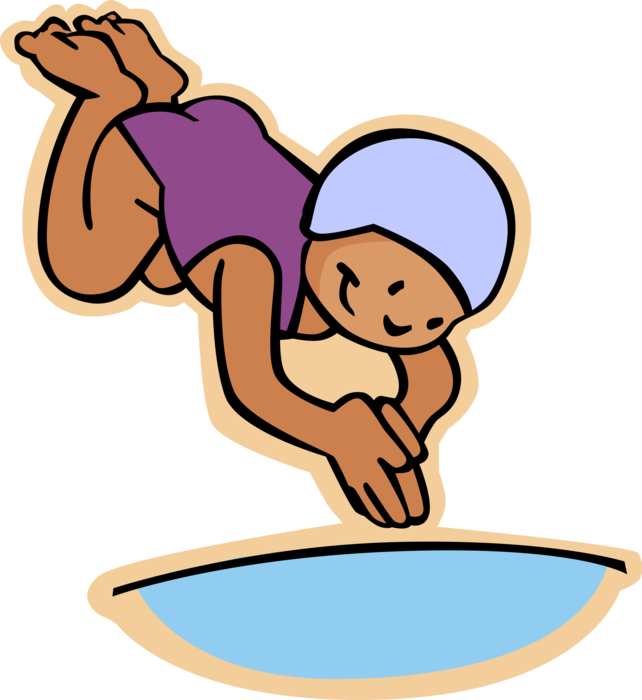 Vector Illustration of Primary or Elementary School Student Girl Diving Into Swimming Pool
