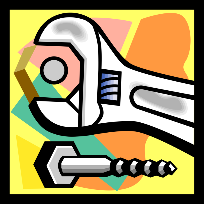 Vector Illustration of Adjustable Wrench or Spanner Tool with Adjustable "Jaw" Width Turns Bolt Nut