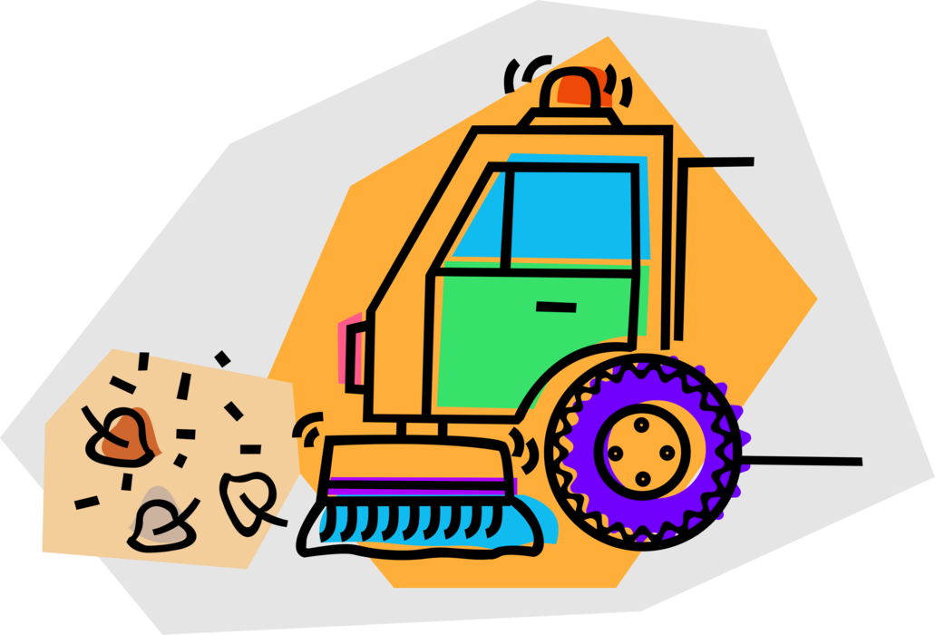 Vector Illustration of Street Sweeper Vacuums Debris that Accumulates in Urban City Streets