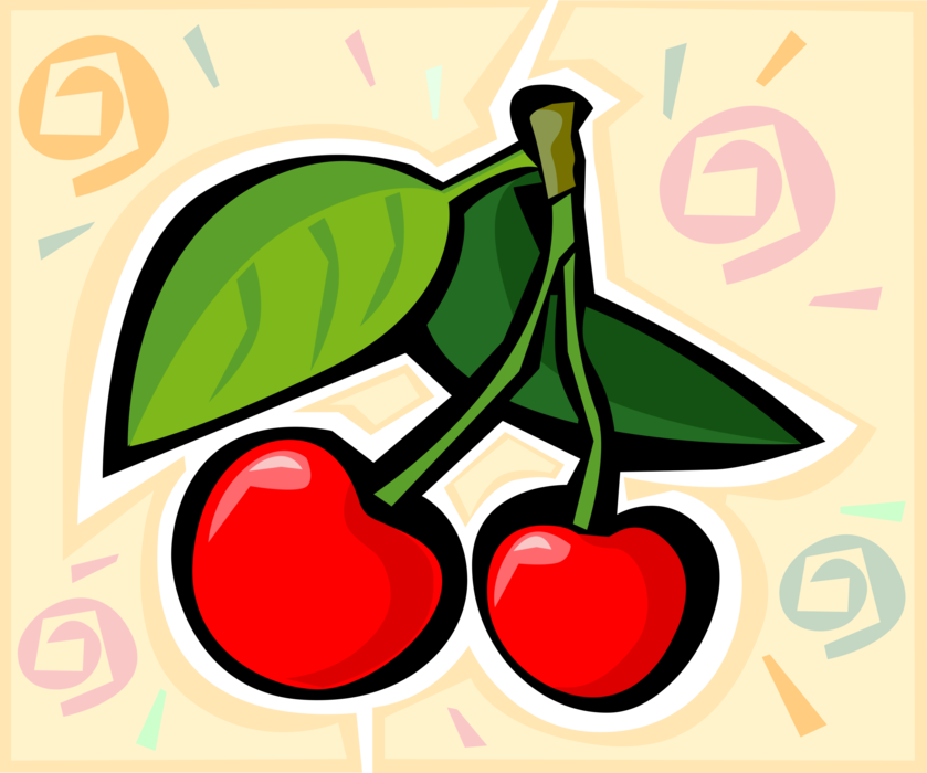 Vector Illustration of Sweet Fruit Cherries with Leaves
