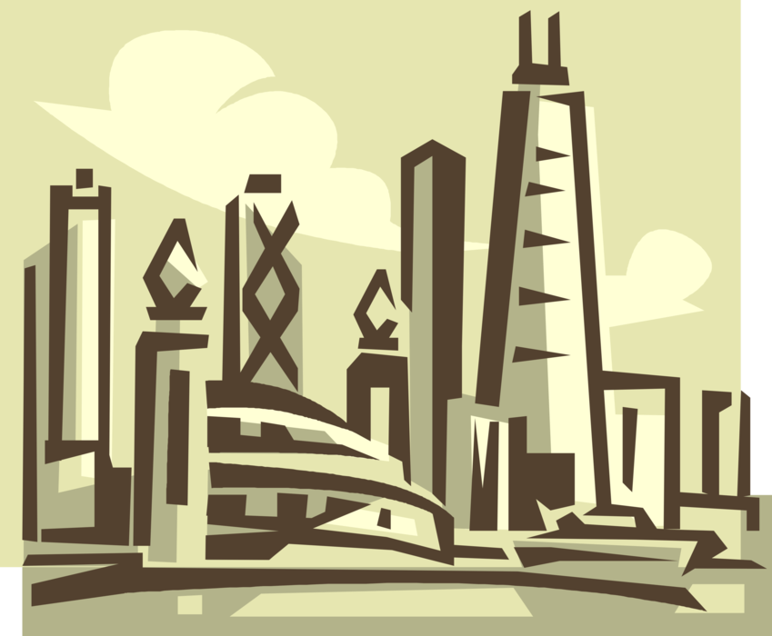 Vector Illustration of Chicago Lakefront Skyline Cityscape, Illinois