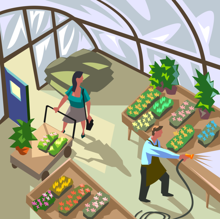 Vector Illustration of Greenhouse Nursery Where Plants are Propagated and Grown