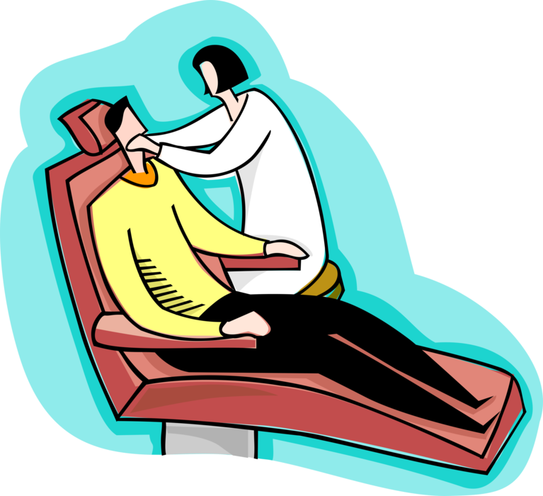 Vector Illustration of Patient in Dentist Chair with Dental Hygienist Cleaning Teeth