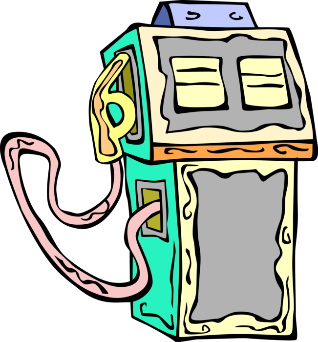 Vector Illustration of Fossil Fuel Petroleum Gas Service Station Gasoline Pump with Hose and Nozzle