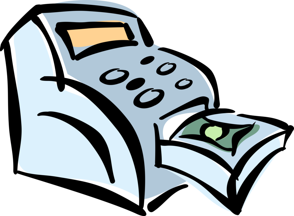 Vector Illustration of Cash Register for Registering and Calculating Retail Sales Transactions