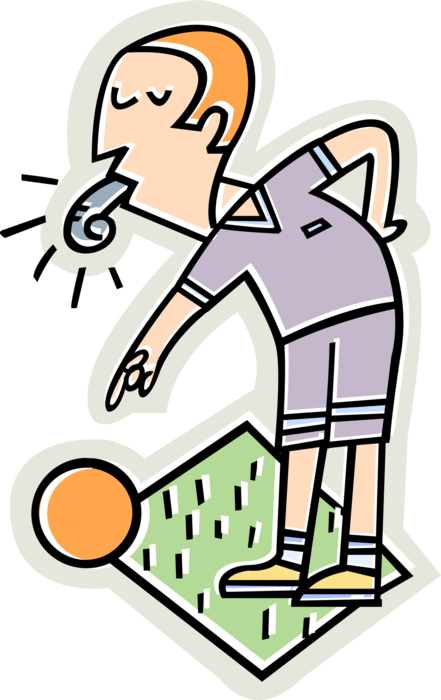 Vector Illustration of Referee Blowing Sports Whistle During Team Sport Game