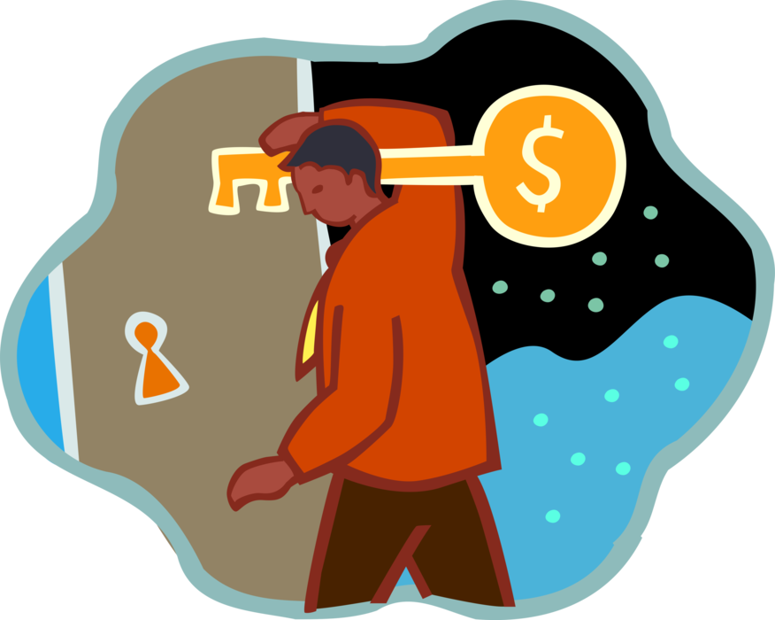 Vector Illustration of Man with Large Financial Security Key