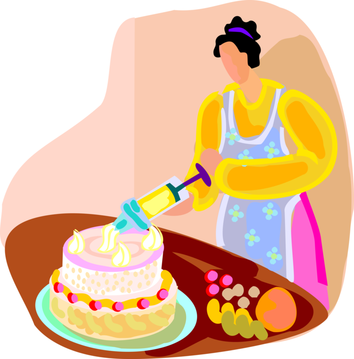 Vector Illustration of Cake Frosting and Decorating Dessert Cake with Decorative Icing